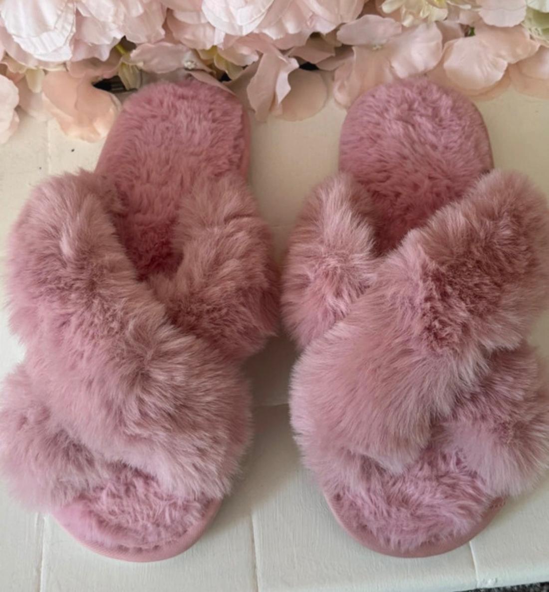 Pink Fluffy Slippers UK 5-6, 2 Months Home & Garden Wear – used women's socks worn by Pretty After Dark, a verified UK seller