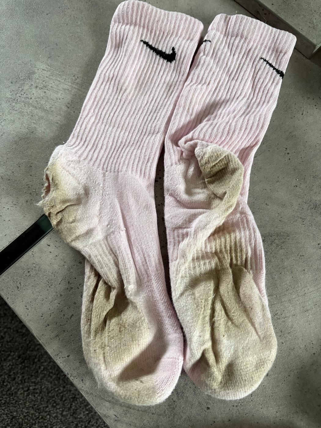 Well worn pink Nike socks size 6 (these have seen some serious hard work) – used women's socks worn by Lucy Lolliepop, a verified UK seller (photo 2)