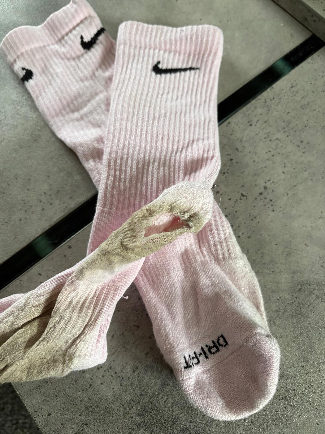 Well worn pink Nike socks size 6 (these have seen some serious hard work) – used women's socks worn by Lucy Lolliepop, a verified UK seller (photo 3)