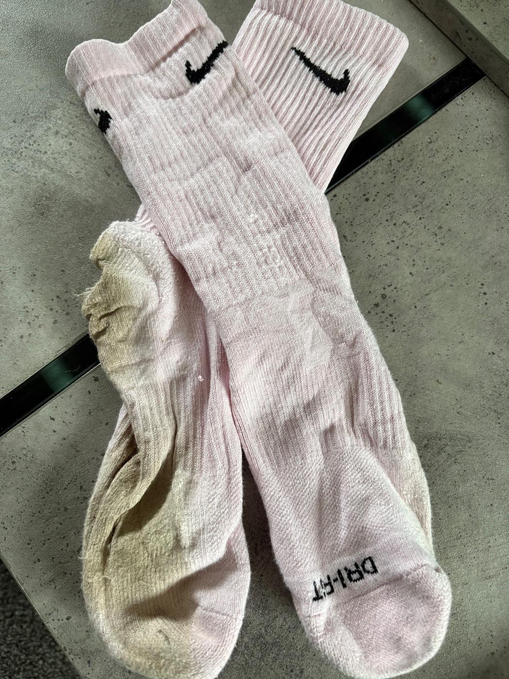 Well worn pink Nike socks size 6 (these have seen some serious hard work) – used women's socks worn by Lucy Lolliepop, a verified UK seller (photo 4)