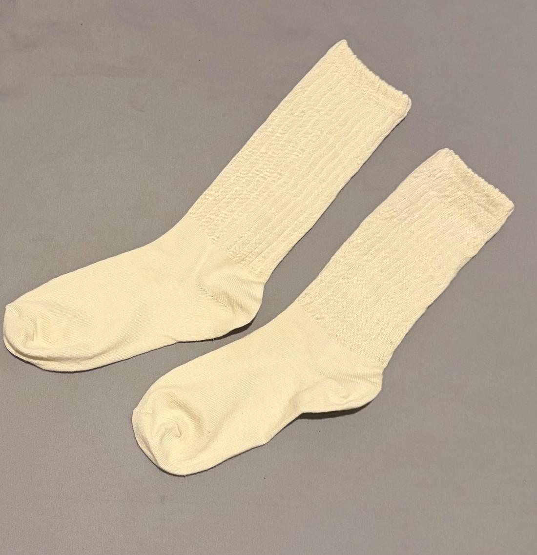 Cream Ribbed Knee-High Socks – used women's socks worn by Ana Eve, a verified UK seller